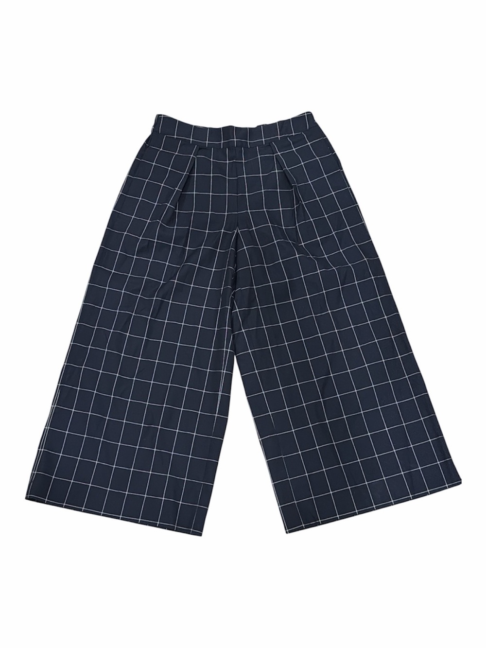 J. Crew Navy Wide-Leg Windowpane Crop Pants